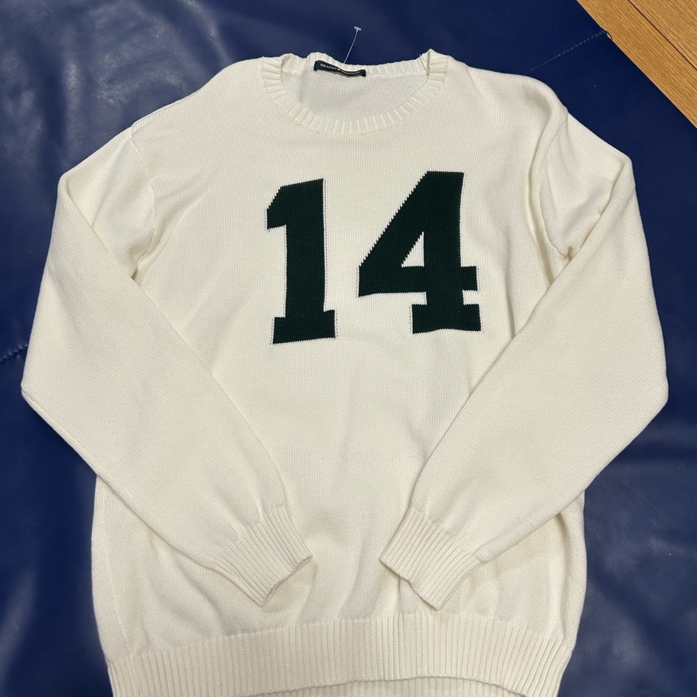 Brandy Melville Cream Crewneck with green Number Design